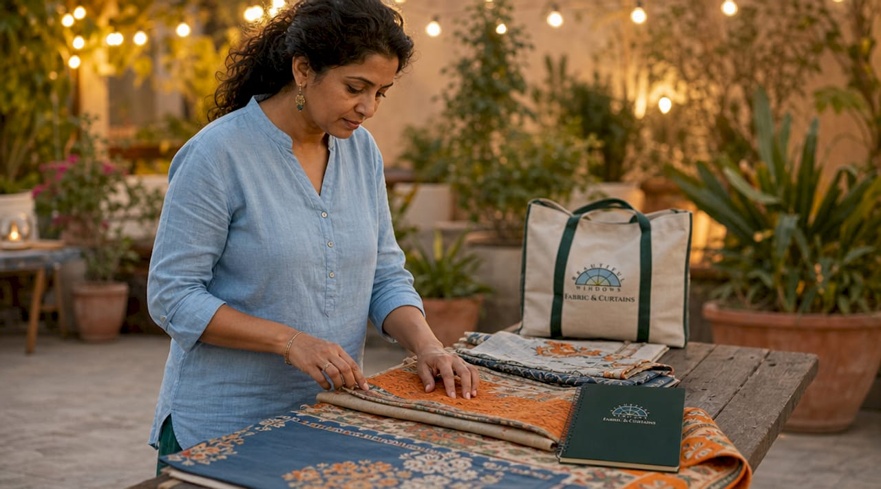 Designer inspecting decorative fabric samples