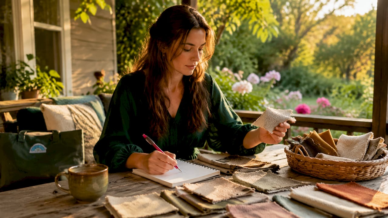 Textile designer reviewing eco-friendly fabrics