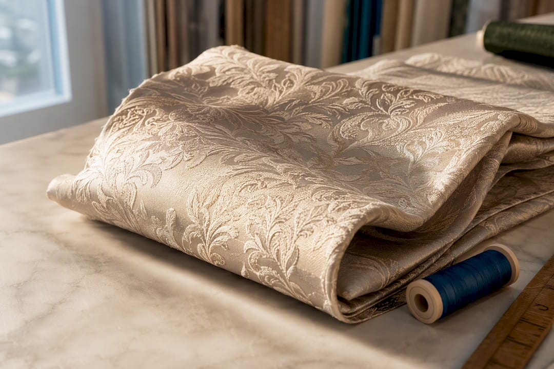 Close view of woven jacquard satin folds